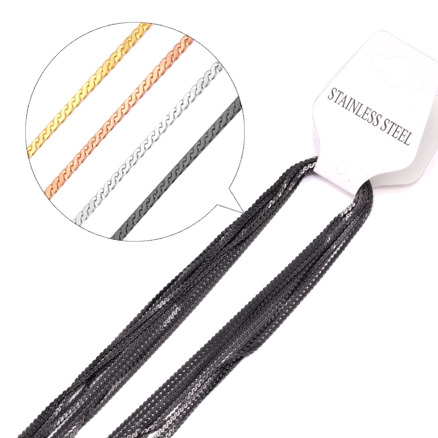 ASON 10pcs / 2mm*45cm 50cm 55cm 60cm S-Shape Stainless Steel Chains asonjewelry