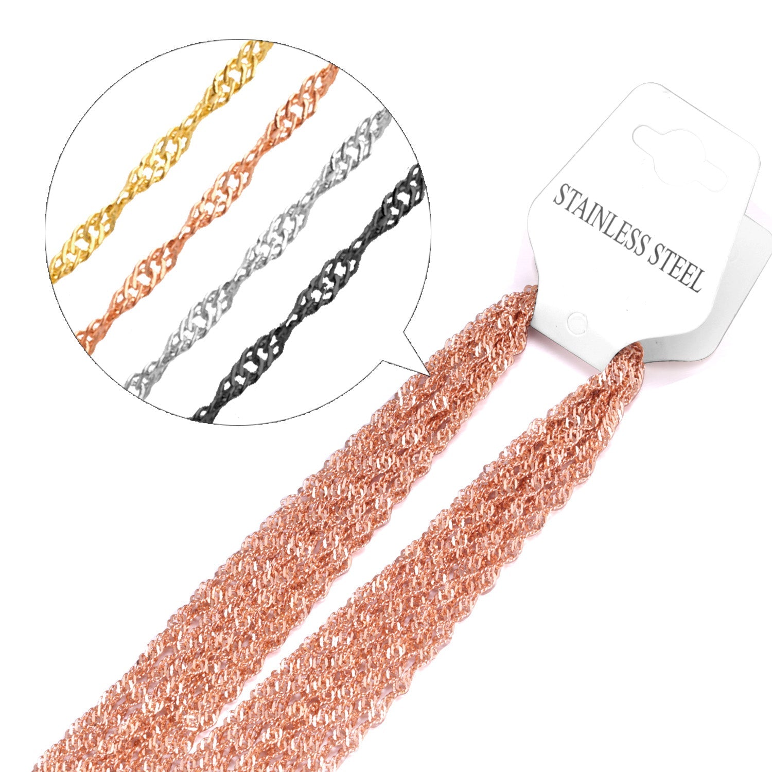 ASON 10pcs / 2mm*45cm 50cm 55cm 60cm Stainless Steel Chain with Ripple Shape asonjewelry