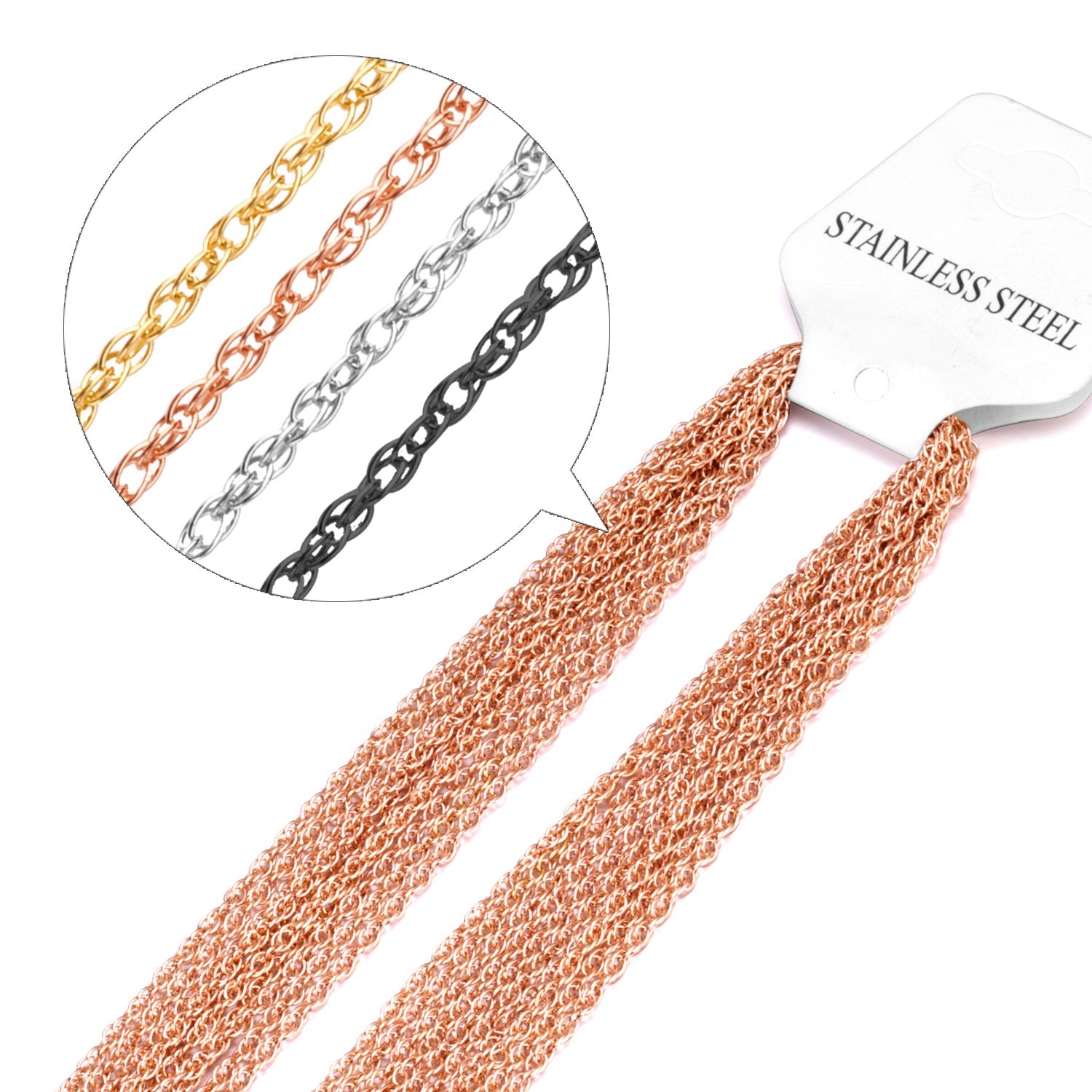 ASON 10pcs / 2mm*45cm 50cm 55cm 60cm Stainless Steel Chain with Round Wire and Double Buckle asonjewelry