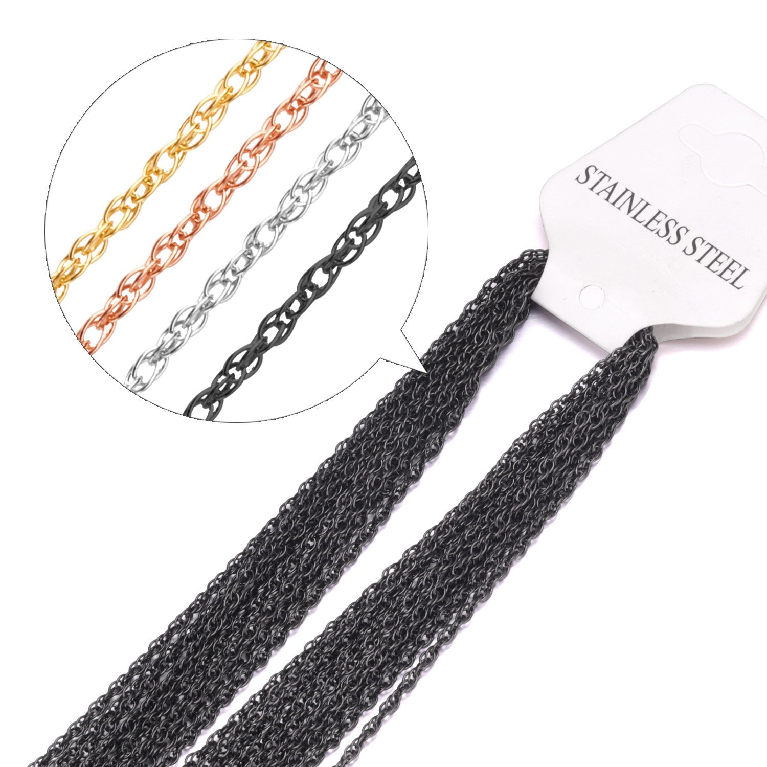 ASON 10pcs / 2mm*45cm 50cm 55cm 60cm Stainless Steel Chain with Round Wire and Double Buckle asonjewelry