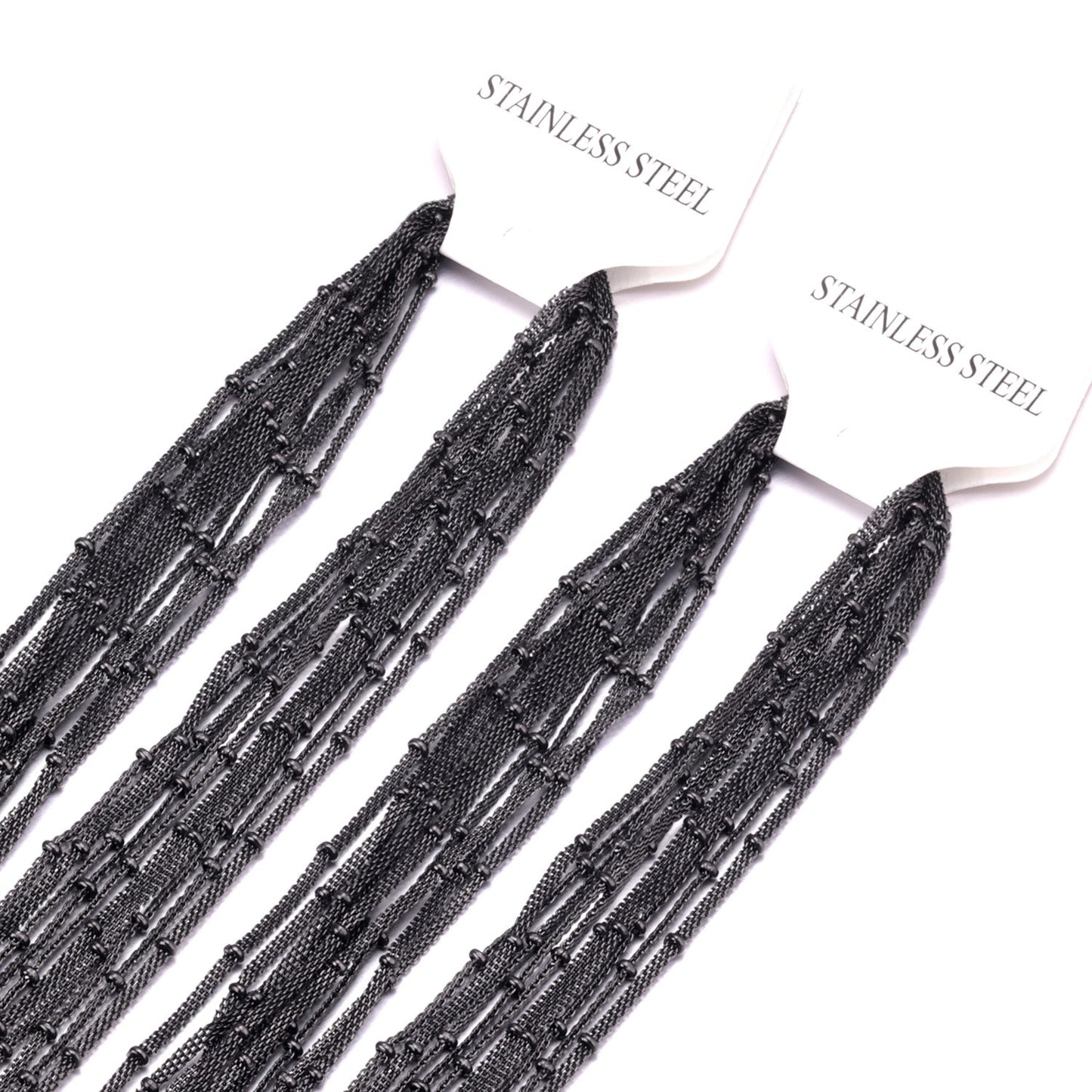 ASON 10pcs / 2mm*45cm 50cm 55cm 60cm Flat Mesh & Beads Stainless Steel with Chains asonjewelry