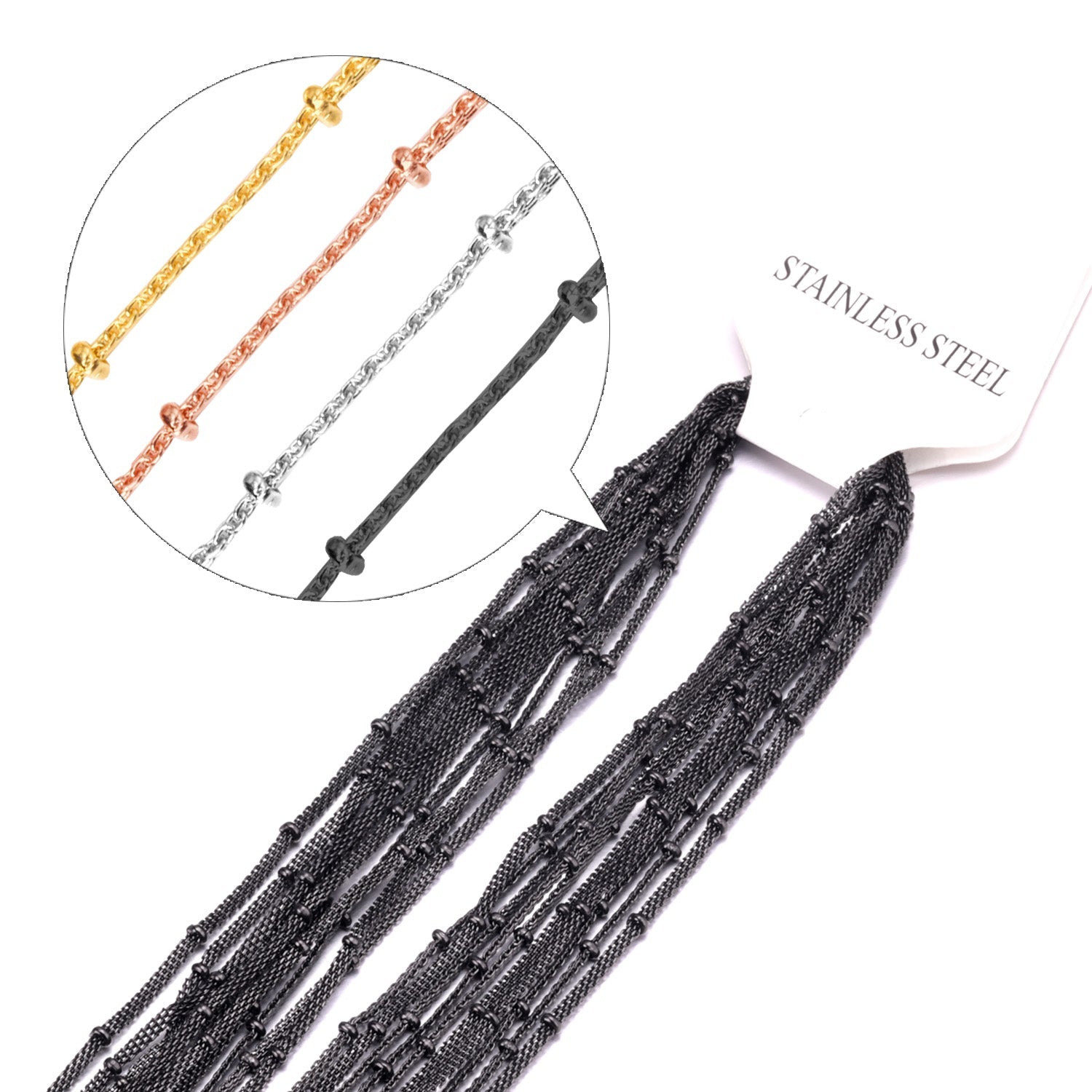 ASON 10pcs / 2mm*45cm 50cm 55cm 60cm Flat Mesh & Beads Stainless Steel with Chains asonjewelry