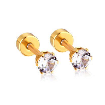 12 pcs3mm~7mm round white diamond screw plugs in gold/steel color asonjewelry