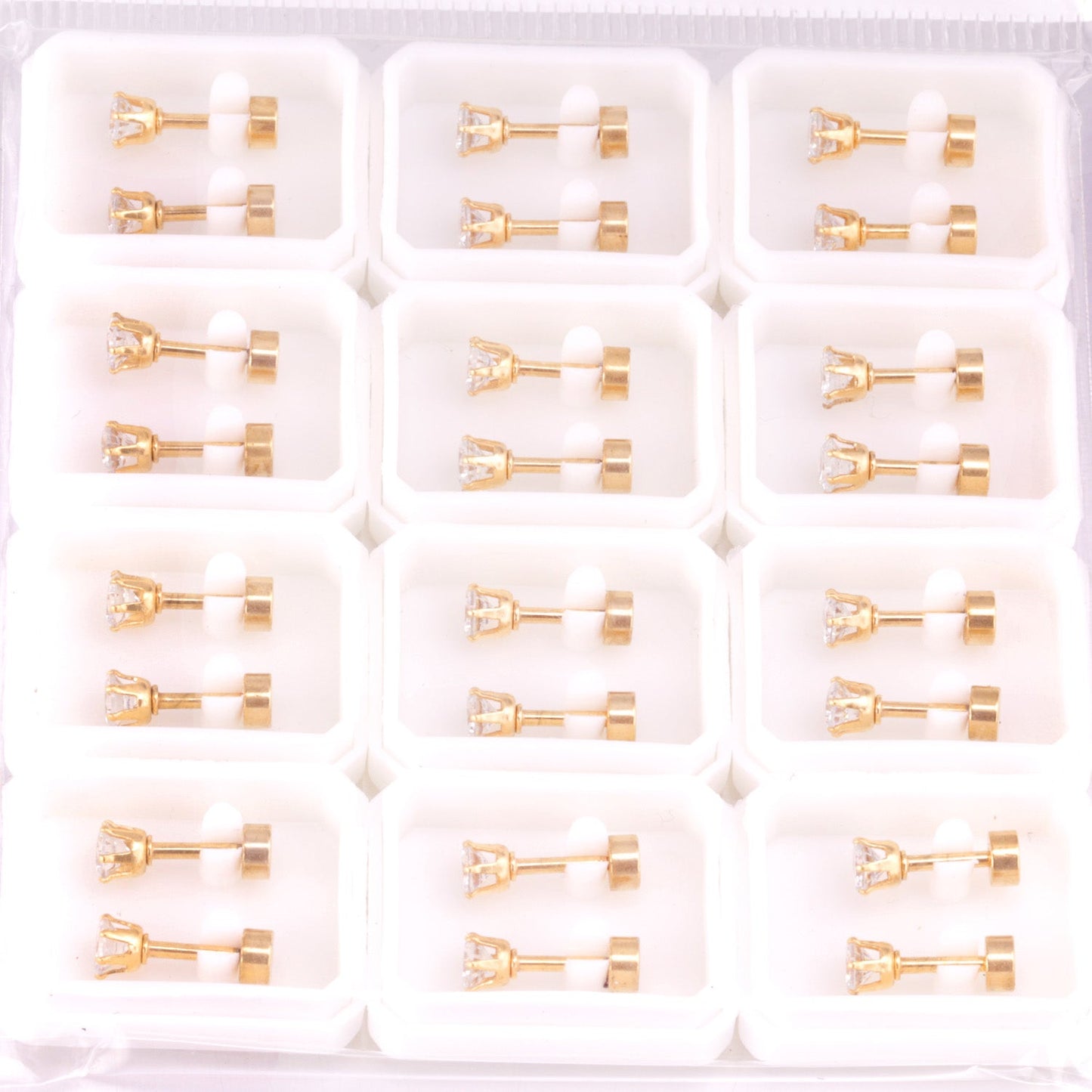 12 pcs3mm~7mm round white diamond screw plugs in gold/steel color asonjewelry