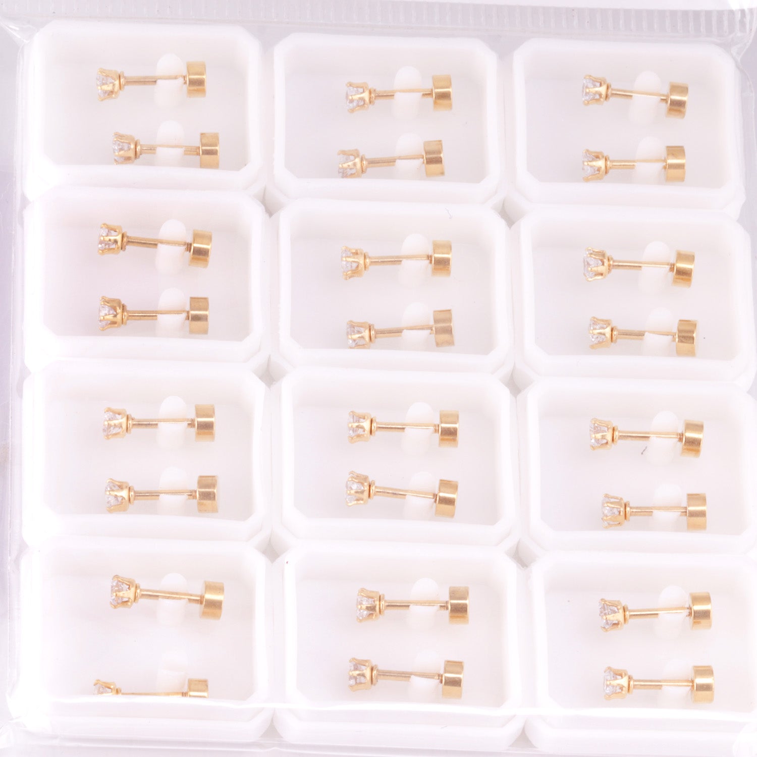 12 pcs3mm~7mm round white diamond screw plugs in gold/steel color asonjewelry