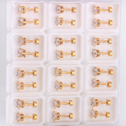 12 pcs3mm~7mm round white diamond screw plugs in gold/steel color asonjewelry