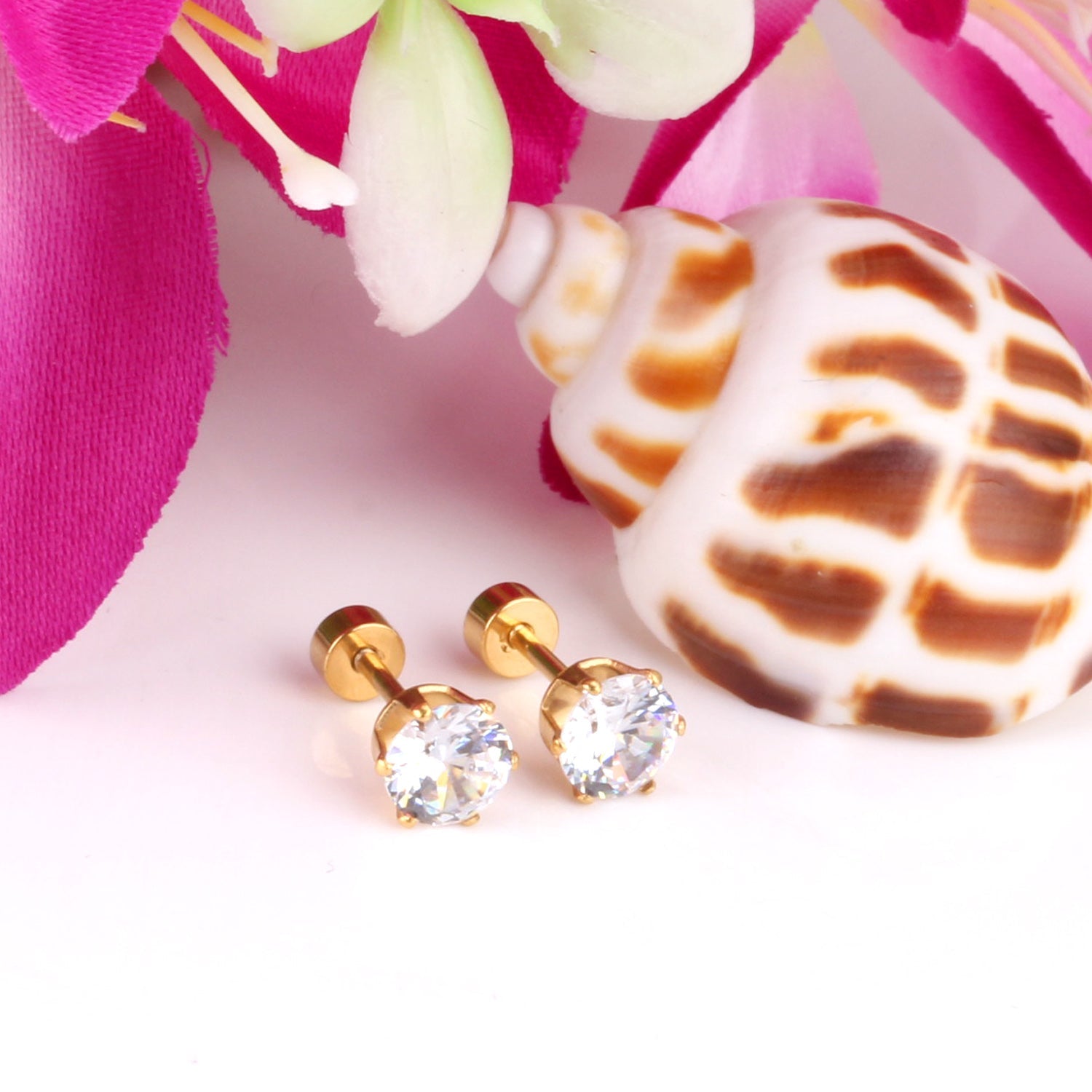 12 pcs3mm~7mm round white diamond screw plugs in gold/steel color asonjewelry