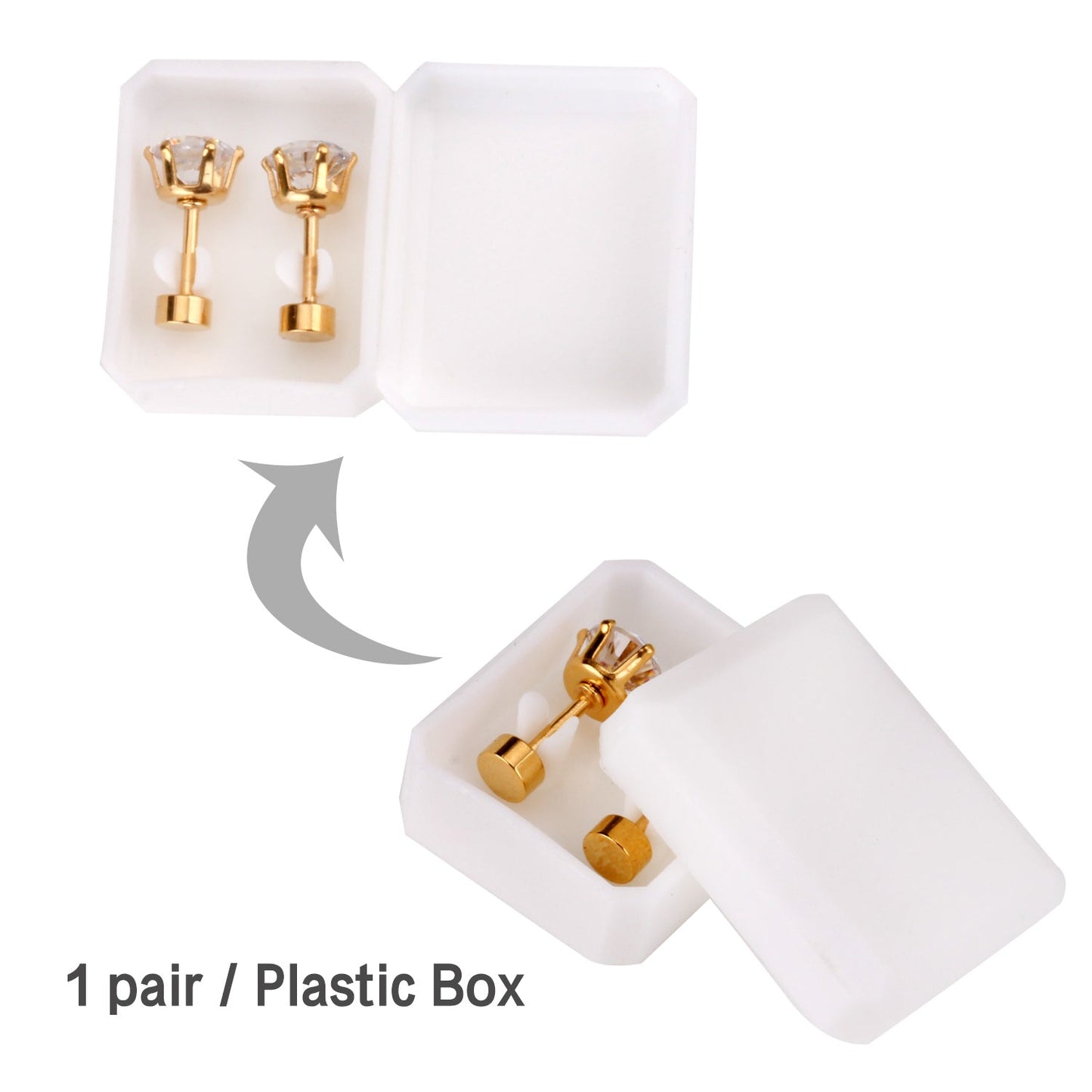 12 pcs3mm~7mm round white diamond screw plugs in gold/steel color asonjewelry