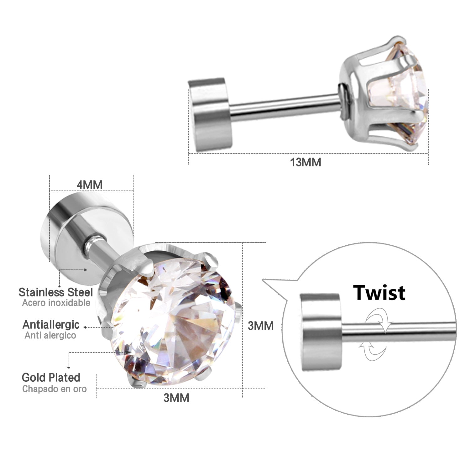 3mm/6mm Steel/Gold Round Mixed Drill Plugs asonjewelry