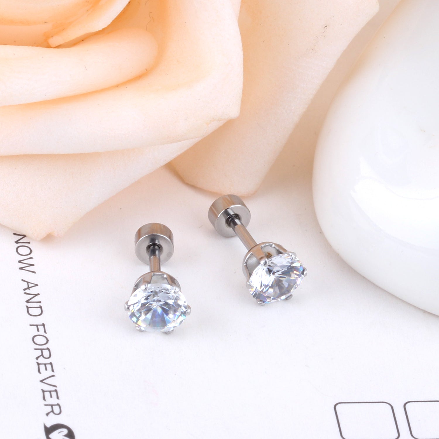 12 pcs3mm~7mm round white diamond screw plugs in gold/steel color asonjewelry