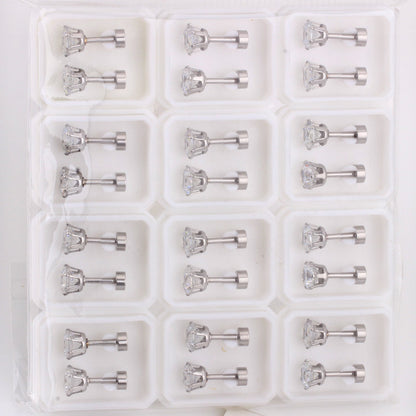 12 pcs3mm~7mm round white diamond screw plugs in gold/steel color asonjewelry