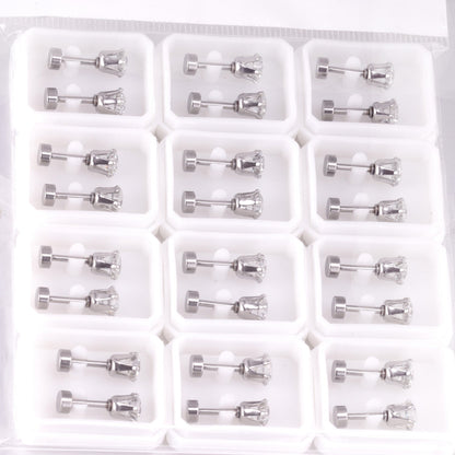 12 pcs3mm~7mm round white diamond screw plugs in gold/steel color asonjewelry