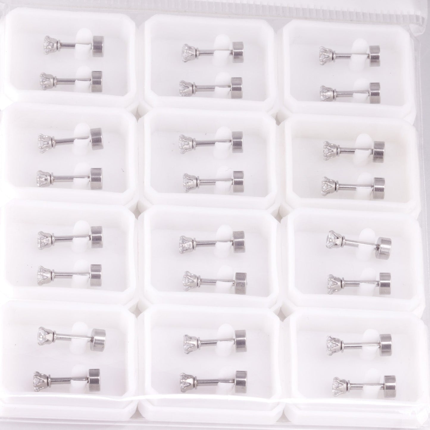 12 pcs3mm~7mm round white diamond screw plugs in gold/steel color asonjewelry