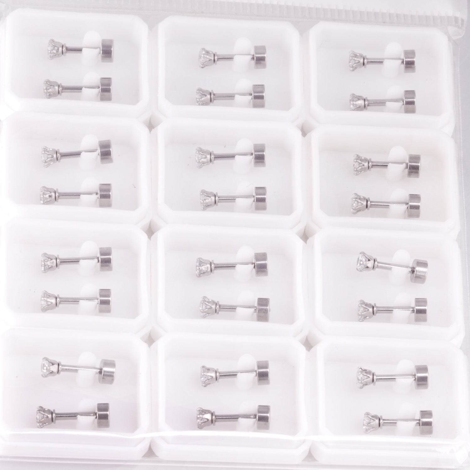 12 pcs3mm~7mm round white diamond screw plugs in gold/steel color asonjewelry