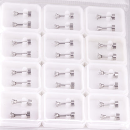 12 pcs3mm~7mm round white diamond screw plugs in gold/steel color asonjewelry