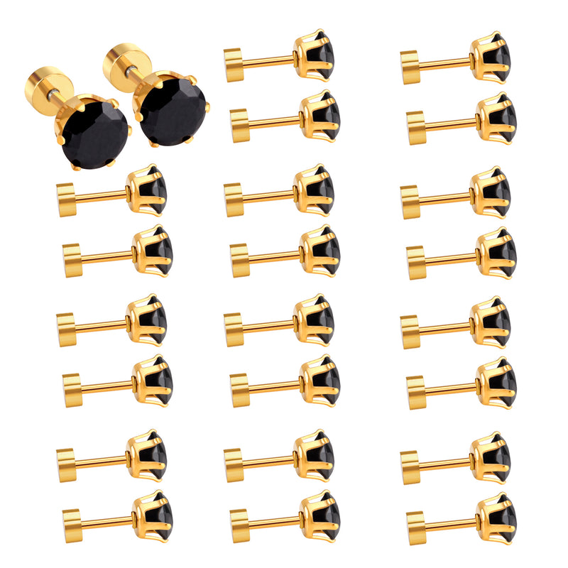 12 pcs3mm~7mm round white diamond screw plugs in gold/steel color