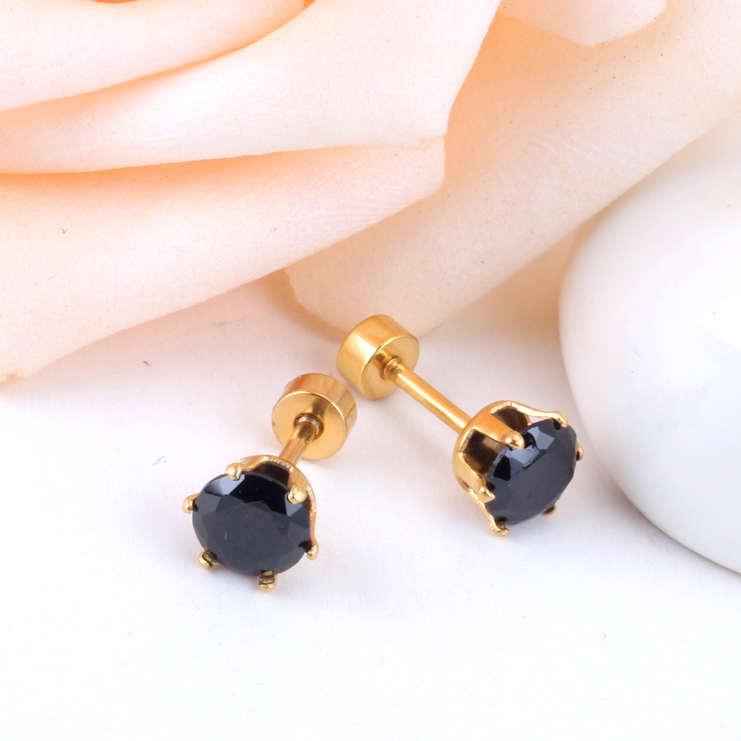 12 pcs3mm~7mm round white diamond screw plugs in gold/steel color asonjewelry