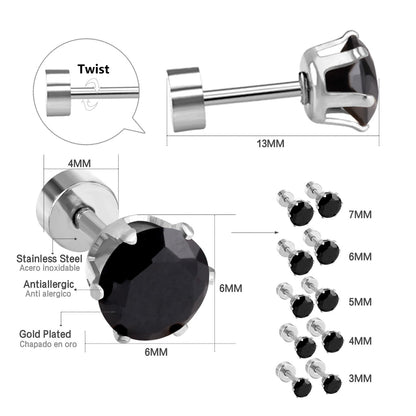 12 pcs3mm~7mm round white diamond screw plugs in gold/steel color asonjewelry