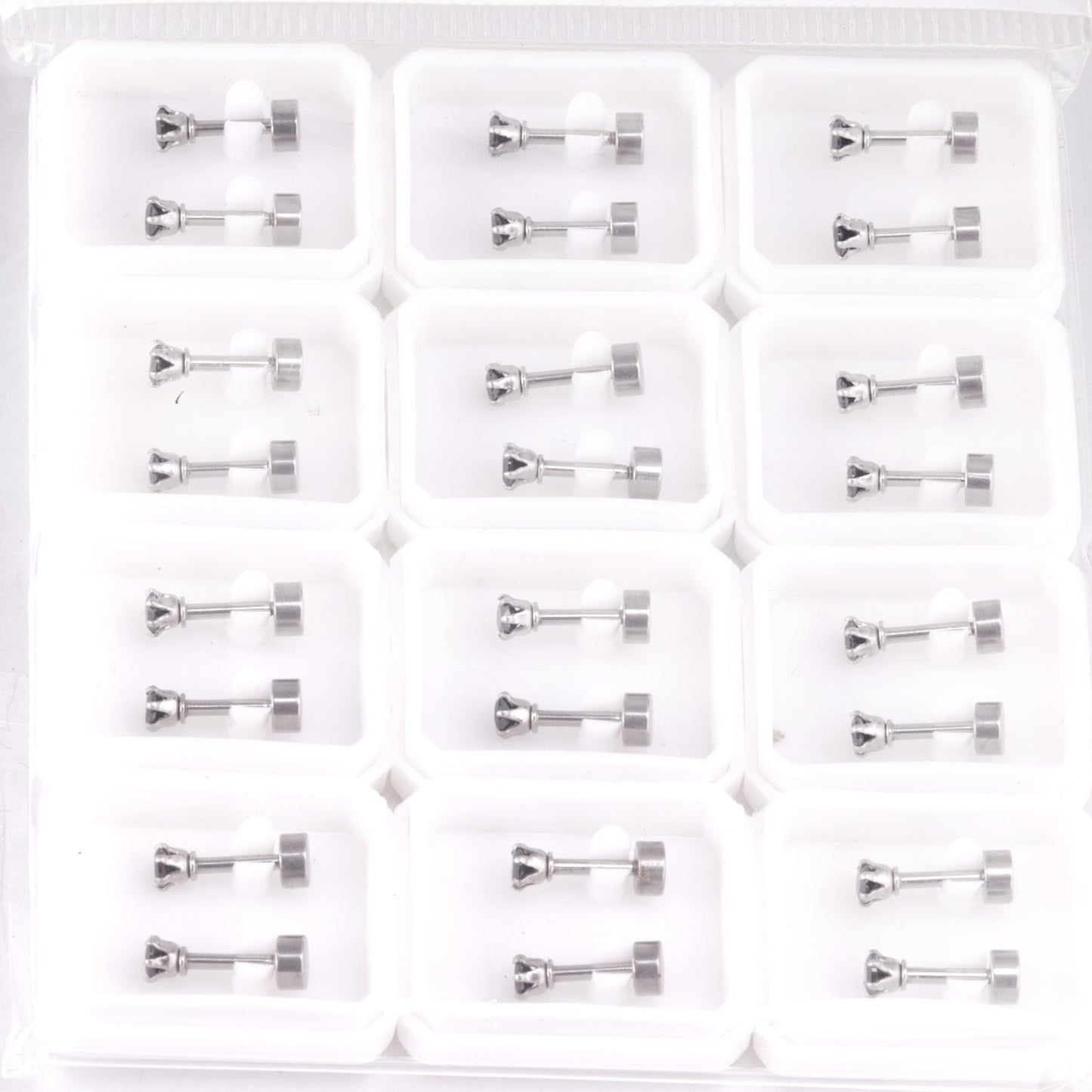 12 pcs3mm~7mm round white diamond screw plugs in gold/steel color asonjewelry