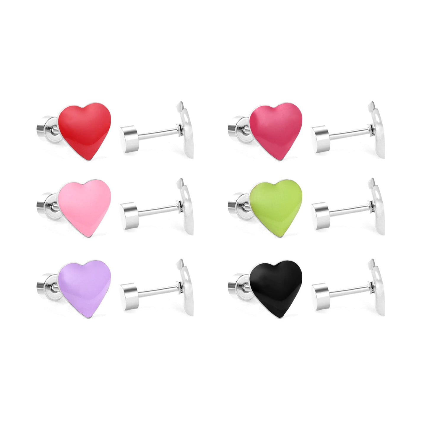 12 pairs / Gold / Steel Heart Mixed Color Screwback Earrings asonjewelry