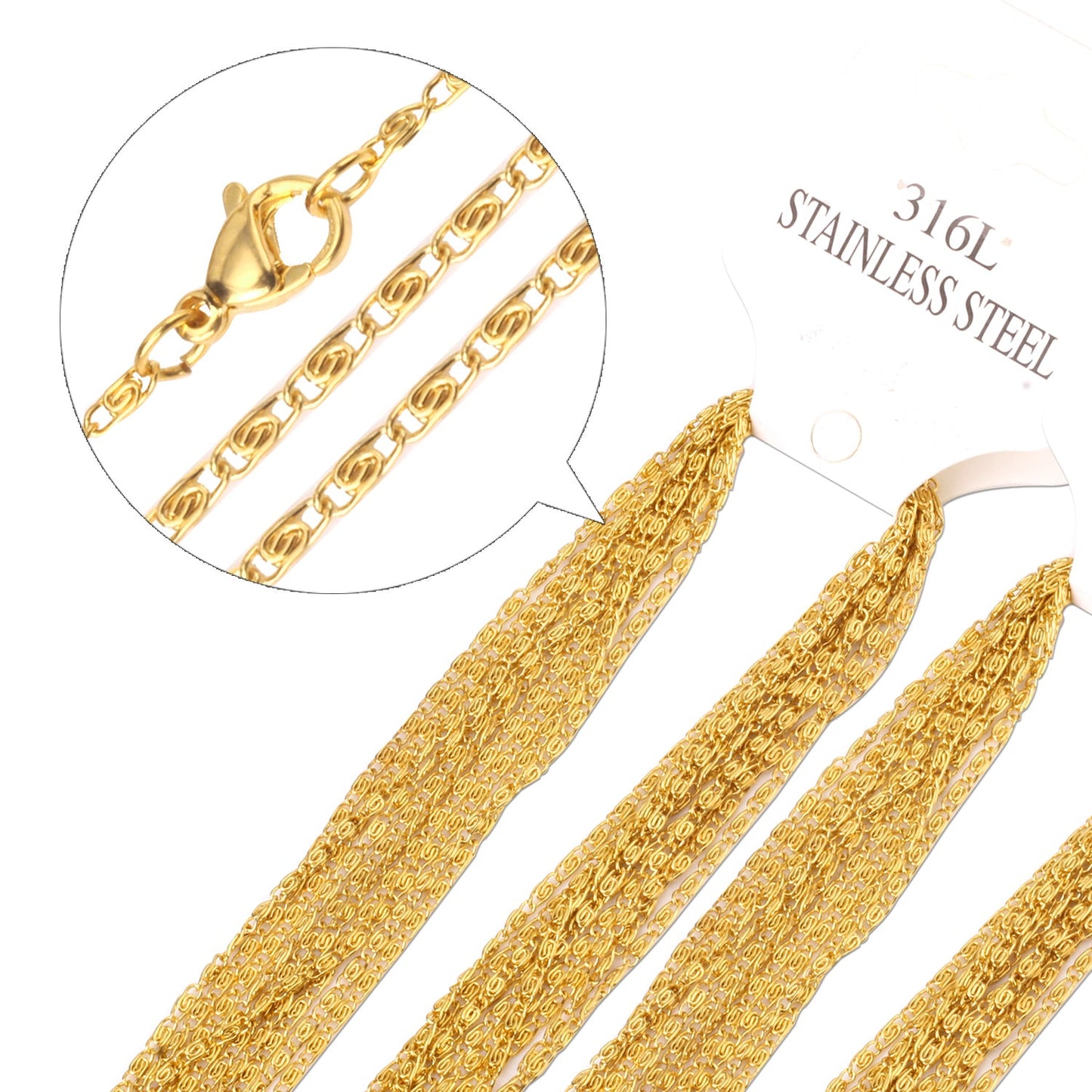 ASON 10pcs / 2mm*45cm 50cm 55cm 60cm U-Shape Stainless Steel Chains asonjewelry