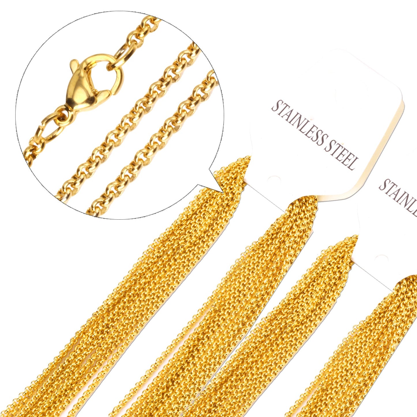 ASON 10pcs/bulk long necklace women collar 2MM steel color & gold color & rose gold & black & pearl stainless steel necklace wholesale asonjewelry