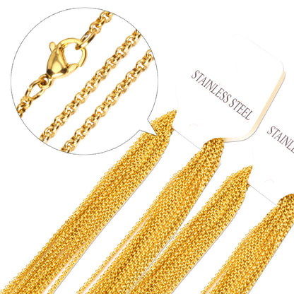 ASON 10pcs/bulk long necklace women collar 2MM steel color & gold color & rose gold & black & pearl stainless steel necklace wholesale asonjewelry