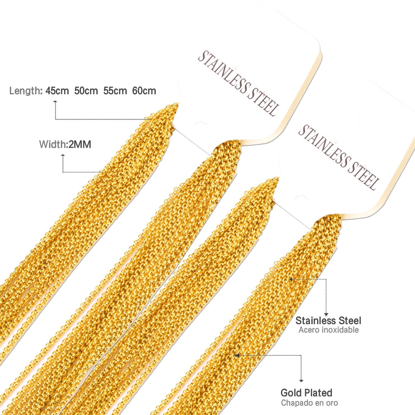 ASON 10pcs/bulk long necklace women collar 2MM steel color & gold color & rose gold & black & pearl stainless steel necklace wholesale asonjewelry