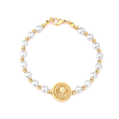 Accessories with pearl steel beads bracelet in gold color steel color asonjewelry