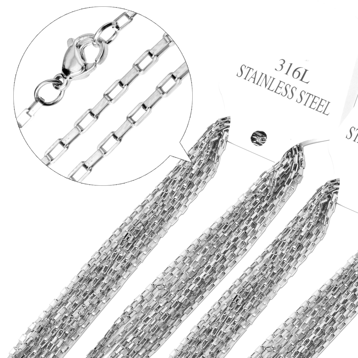 ASON 10pcs / 2mm*45cm 50cm 55cm 60cm long box with chain asonjewelry