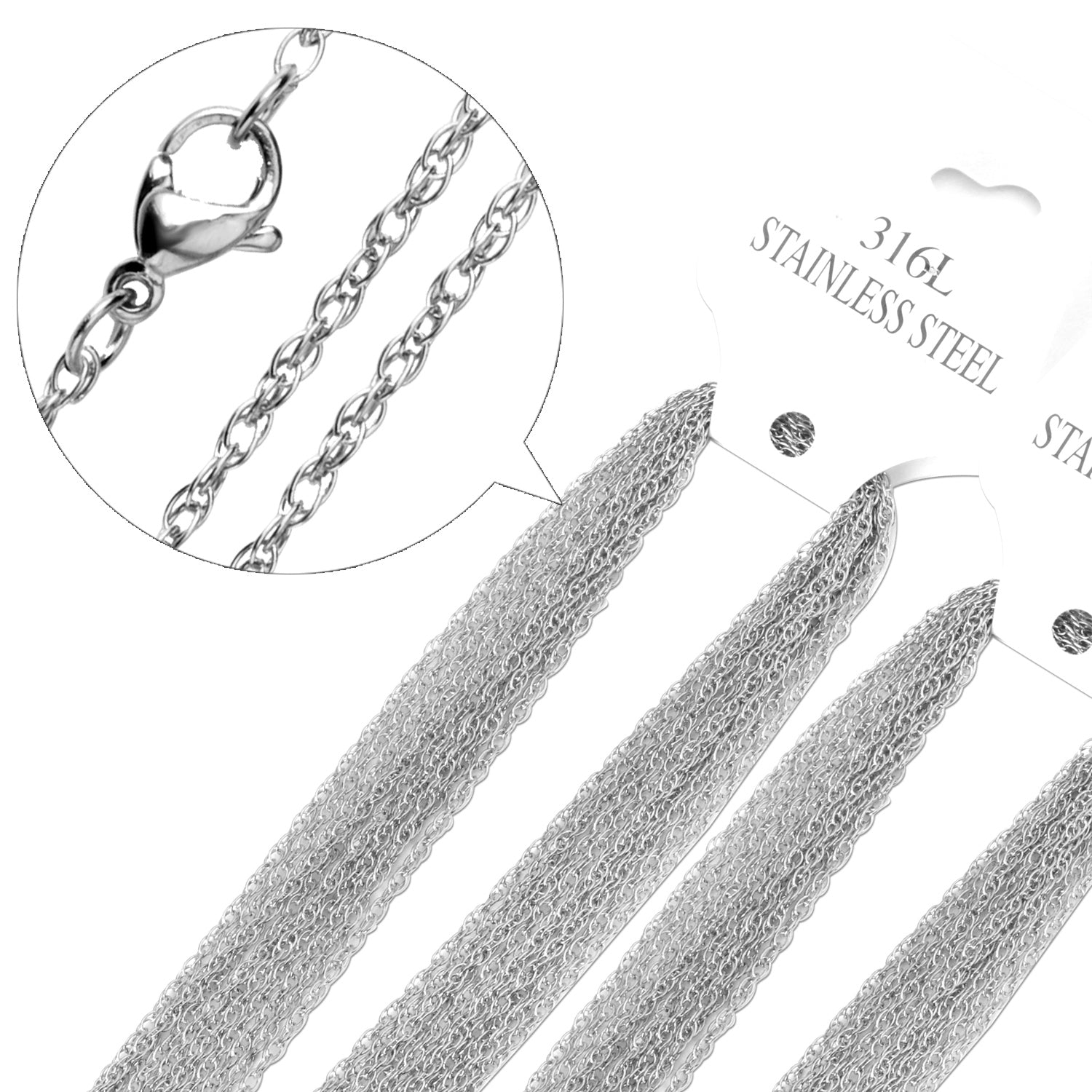 ASON 10pcs / 2mm*45cm 50cm 55cm 60cm Stainless Steel Chain with Round Wire and Double Buckle asonjewelry