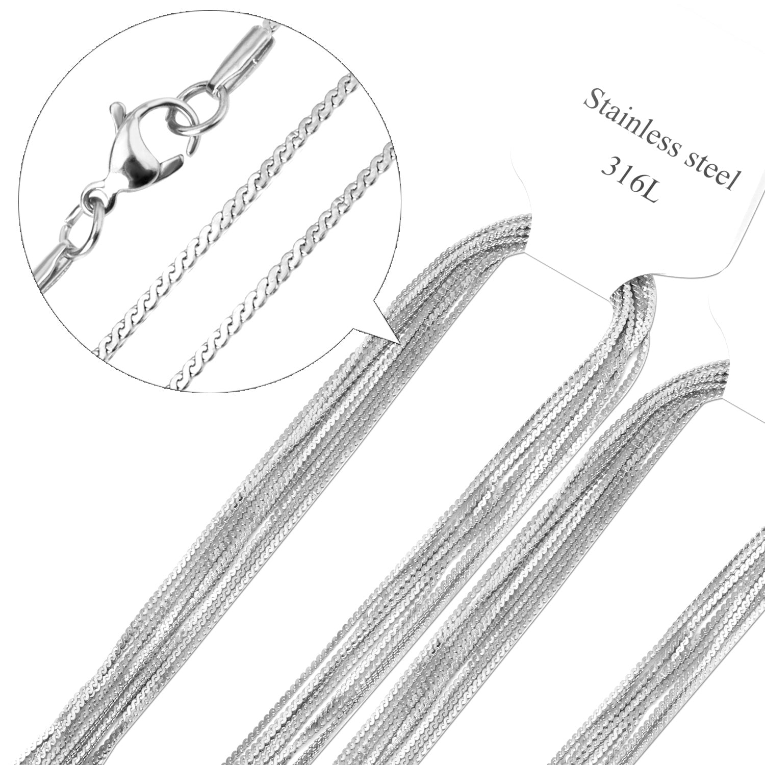 ASON 10pcs / 2mm*45cm 50cm 55cm 60cm S-Shape Stainless Steel Chains asonjewelry