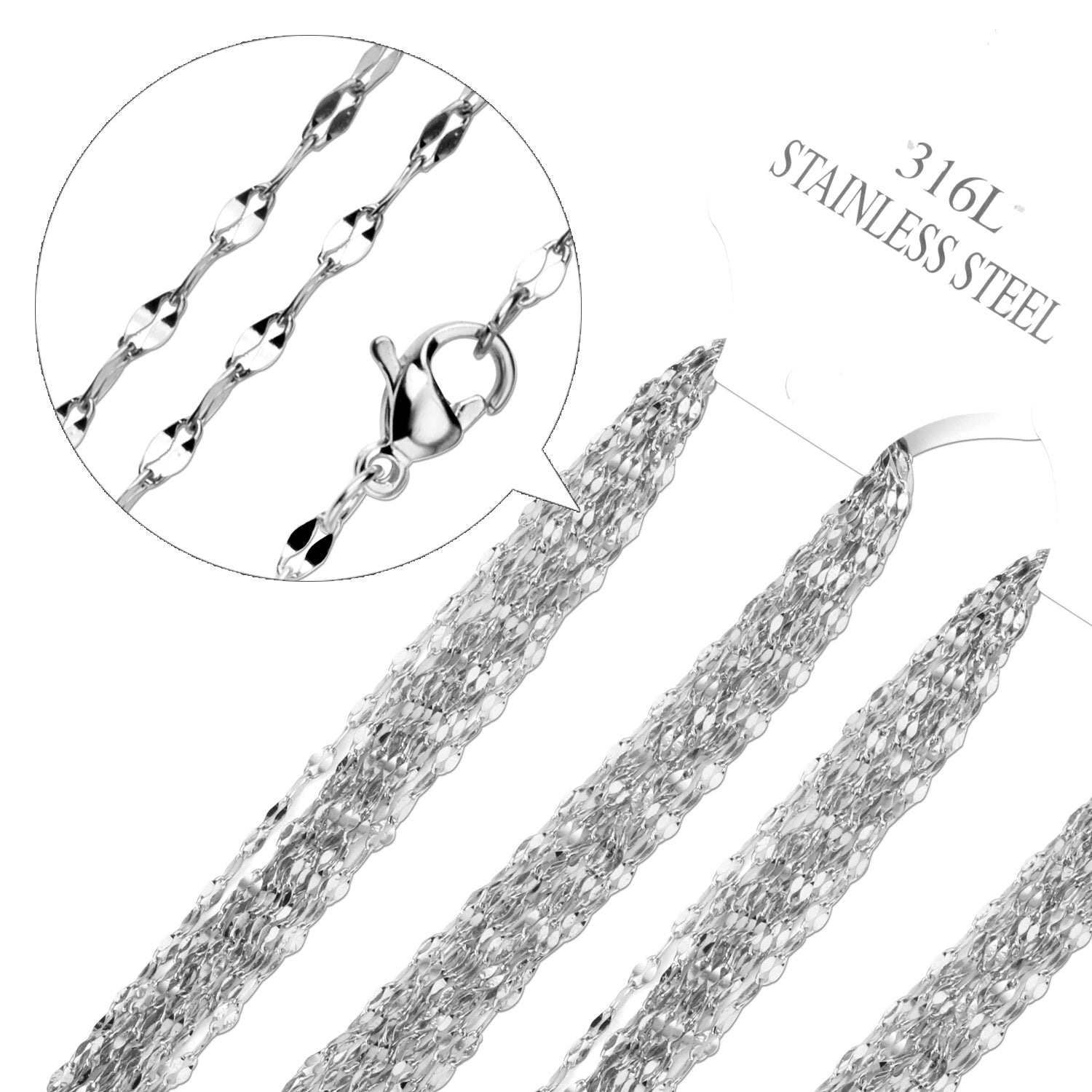 ASON 10pcs / 2mm*45cm 50cm 55cm 60cm Lips Stainless Steel Chains asonjewelry