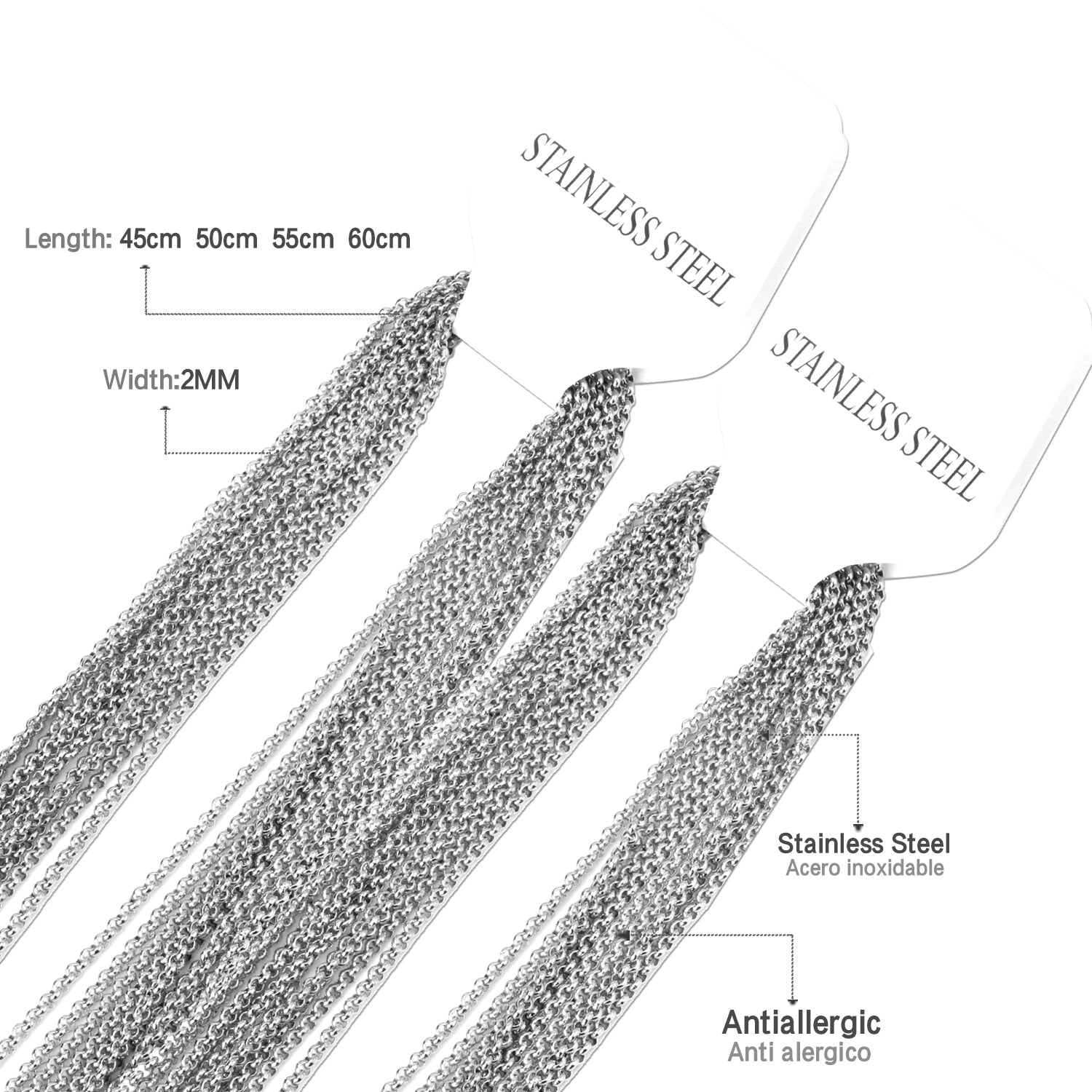 ASON 10pcs/bulk long necklace women collar 2MM steel color & gold color & rose gold & black & pearl stainless steel necklace wholesale asonjewelry