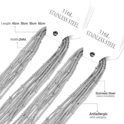 ASON 10pcs / 2mm*45cm 50cm 55cm 60cm Flat Mesh & Beads Stainless Steel with Chains asonjewelry