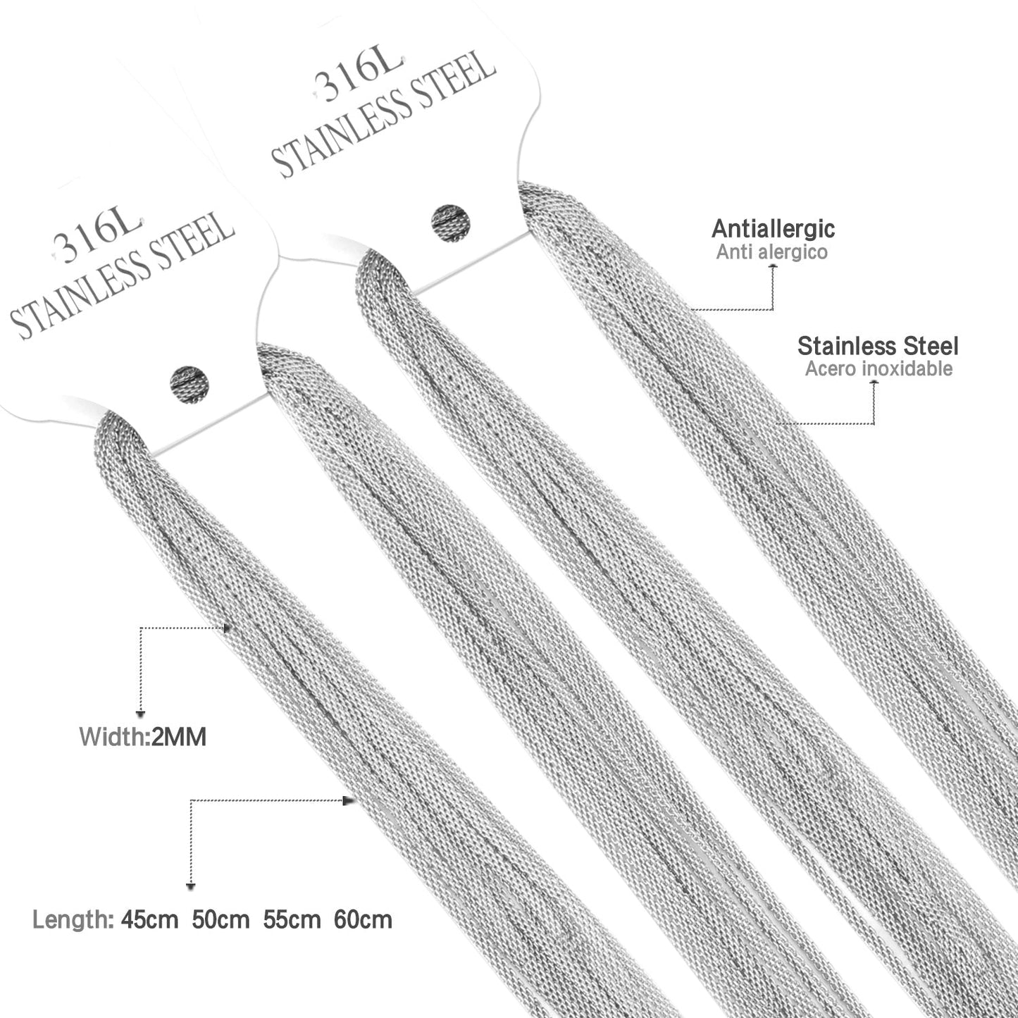 ASON 10pcs / 2mm*45cm 50cm 55cm 60cm Flat Mesh with Chains asonjewelry