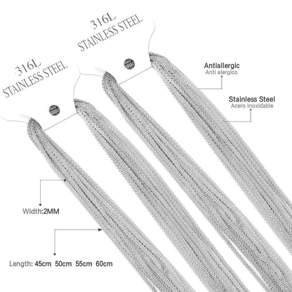 ASON 10pcs / 2mm*45cm 50cm 55cm 60cm Flat Mesh with Chains asonjewelry