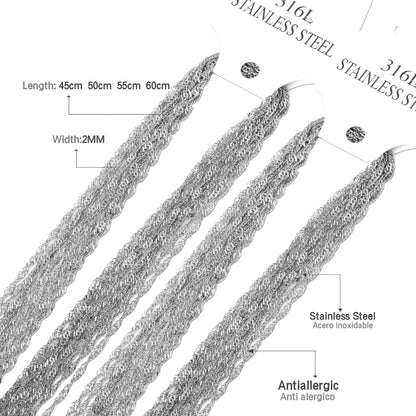 ASON 10pcs / 2mm*45cm 50cm 55cm 60cm Stainless Steel Chain with Ripple Shape asonjewelry