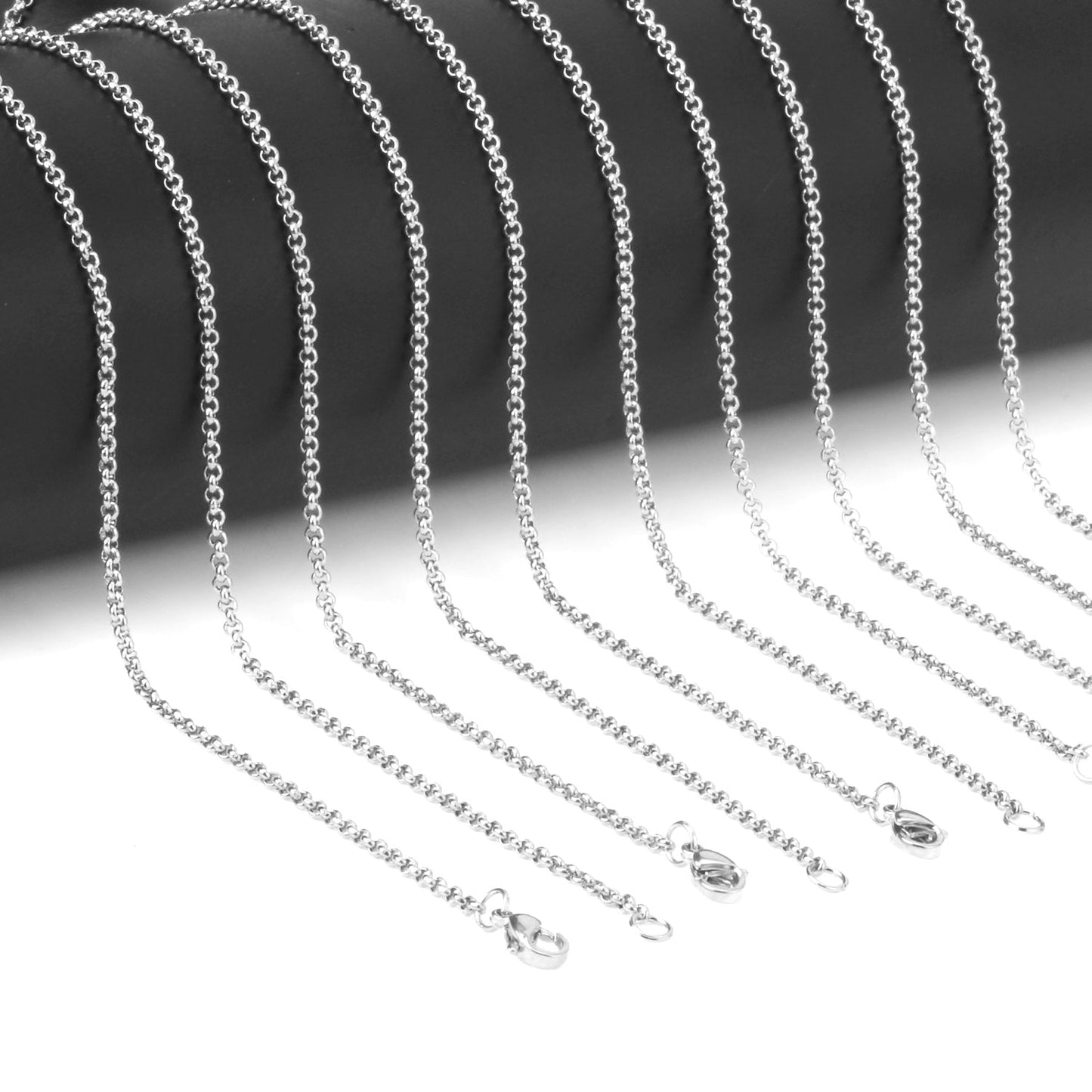 ASON 10pcs/bulk long necklace women collar 2MM steel color & gold color & rose gold & black & pearl stainless steel necklace wholesale asonjewelry