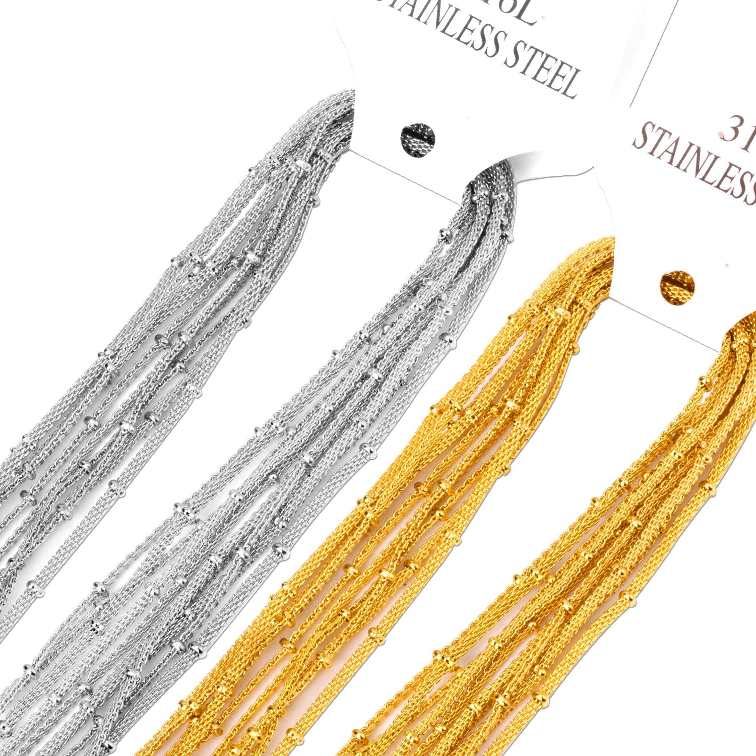 ASON 10pcs / 2mm*45cm 50cm 55cm 60cm Flat Mesh & Beads Stainless Steel with Chains asonjewelry