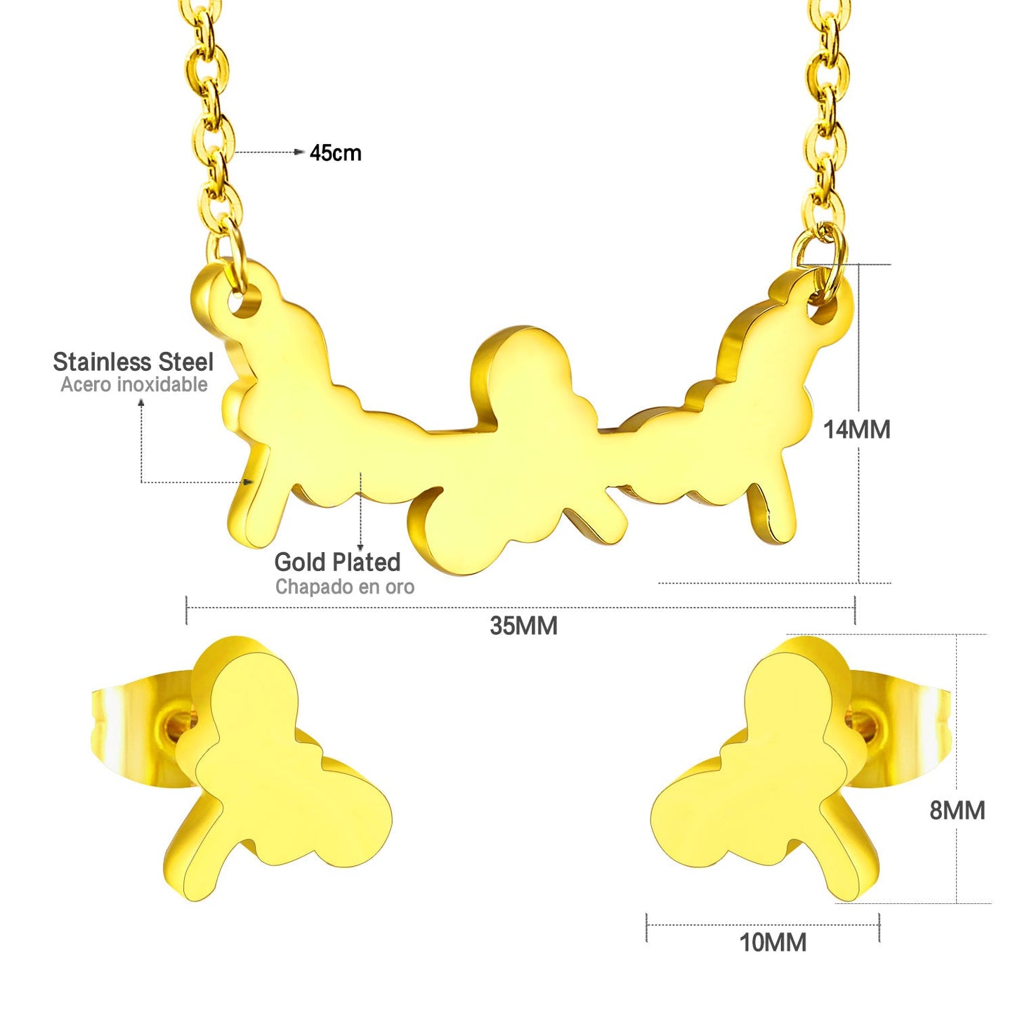 Jewelry set in gold/steel with smooth surfaces and irregular cuts asonjewelry