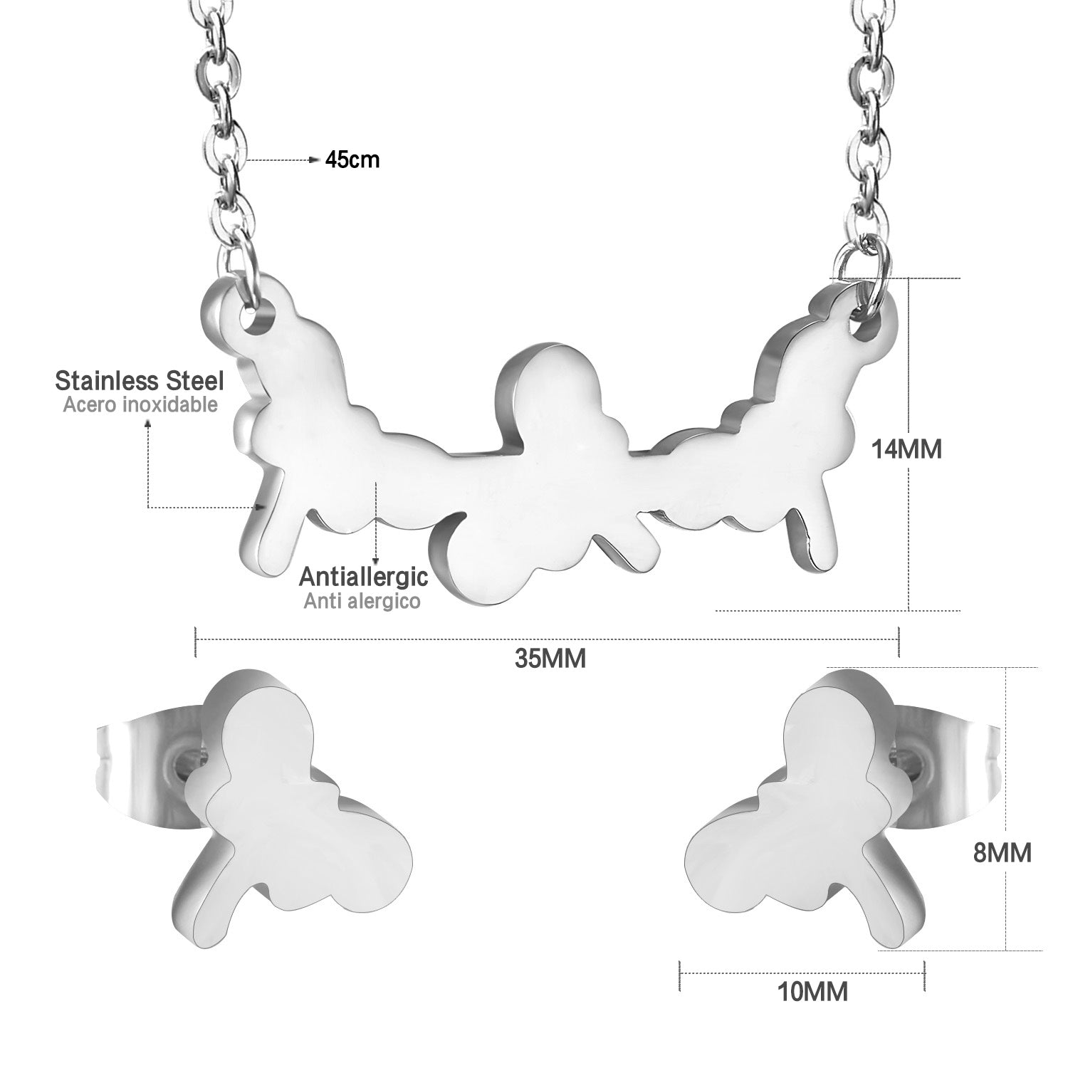 Jewelry set in gold/steel with smooth surfaces and irregular cuts asonjewelry