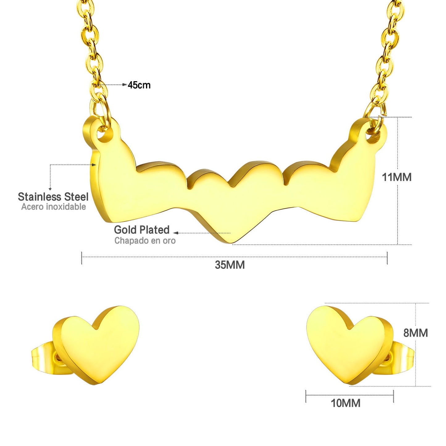 Gold Cut Heart Glossy Set asonjewelry