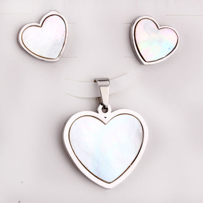 Steel/golden cut sticky heart white shell jewelry set asonjewelry
