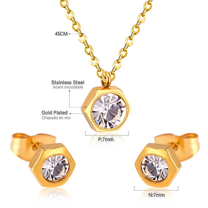Gold/Steel Hexagon Jewelry Set with Diamonds in the Middle asonjewelry