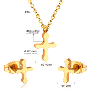 Steel/Golden Cross Cut Jewelry Set without Diamonds