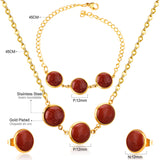 Steel/Gold Deep Red Chrysoberyl/Blue Turquoise/Red Turquoise + Bracelet Jewelry Set