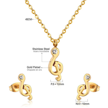 Gold/Steel Music Note Cut Jewelry Set with Diamonds asonjewelry