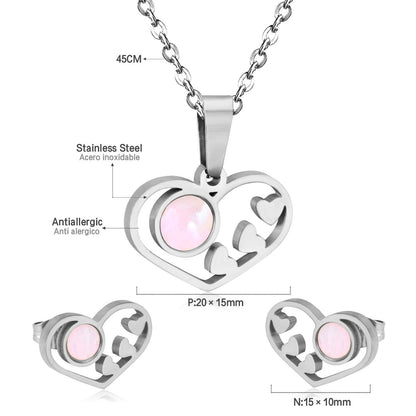 Gold/Steel Wispy Cut Heart Shape White Shell Jewelry Set asonjewelry