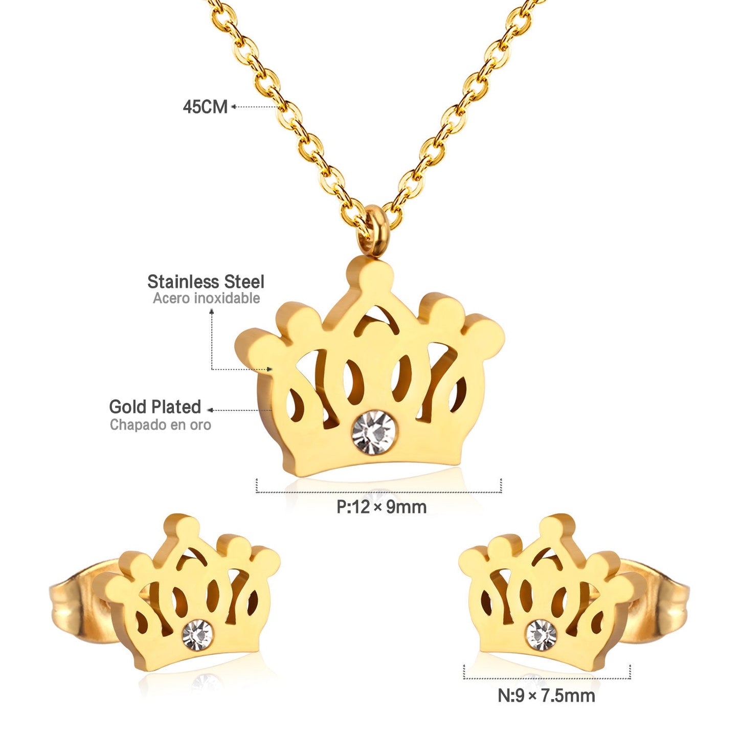 Gold/steel cut crown shape jewelry set with diamonds asonjewelry